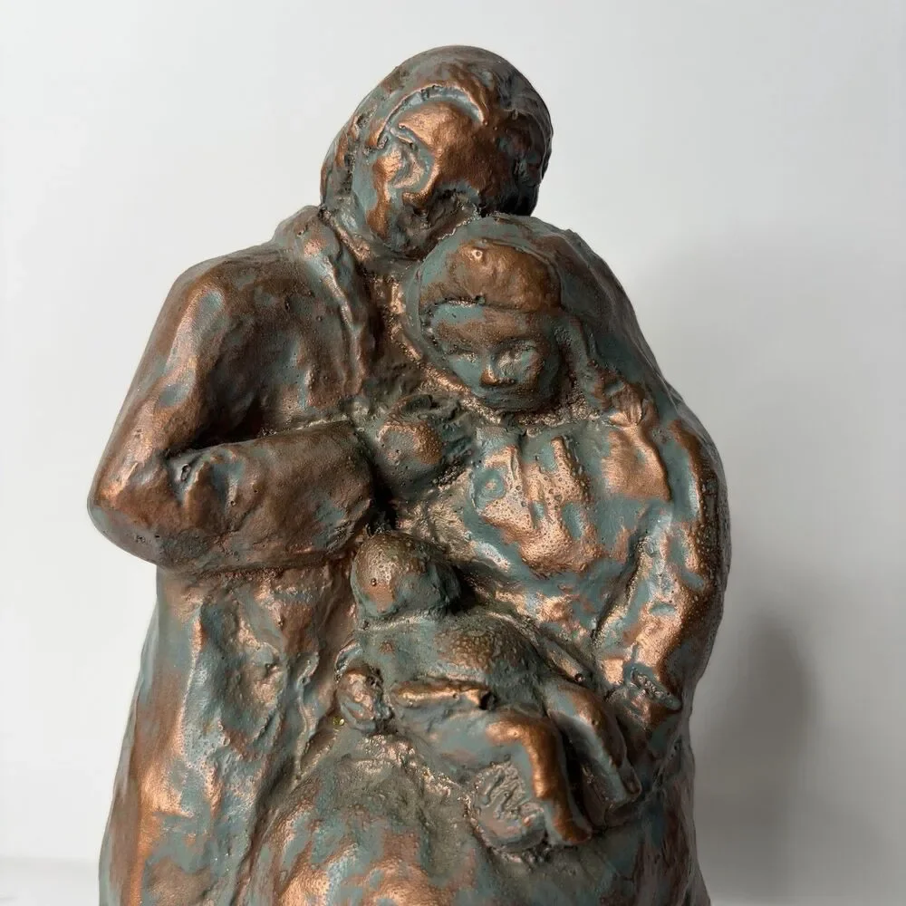 Metal Sculpture Figure Embracing Mother Father Baby 7